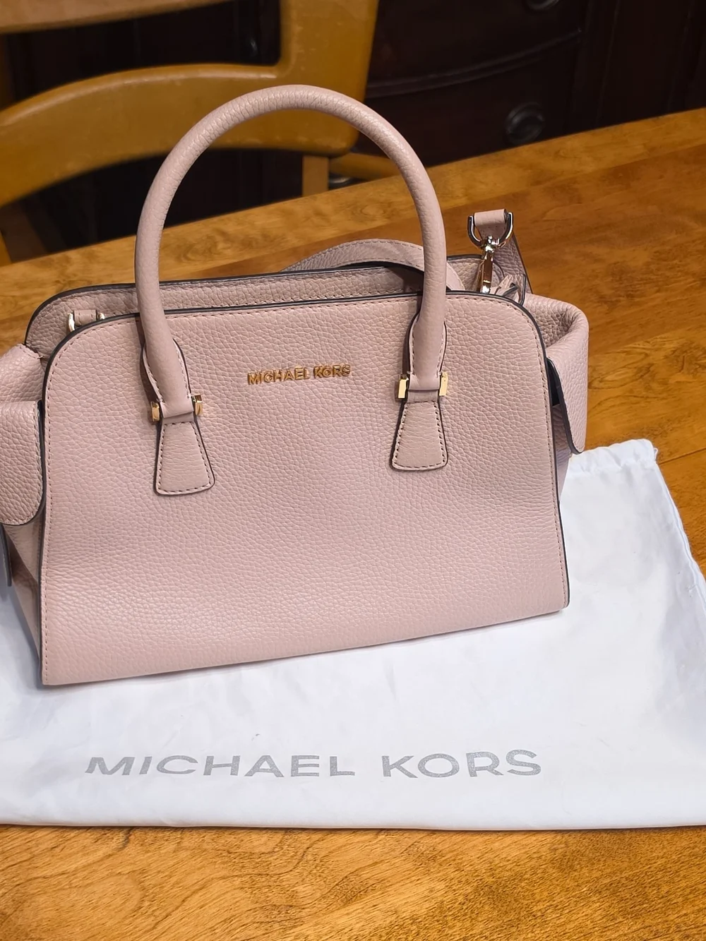 Michael Kors Pebbled Satchel in Blush Pink with Gold Hardware And Dust Bag